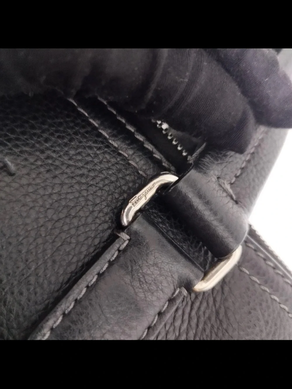 Salvatore Ferragamo Black Pebbled Leather Briefcase